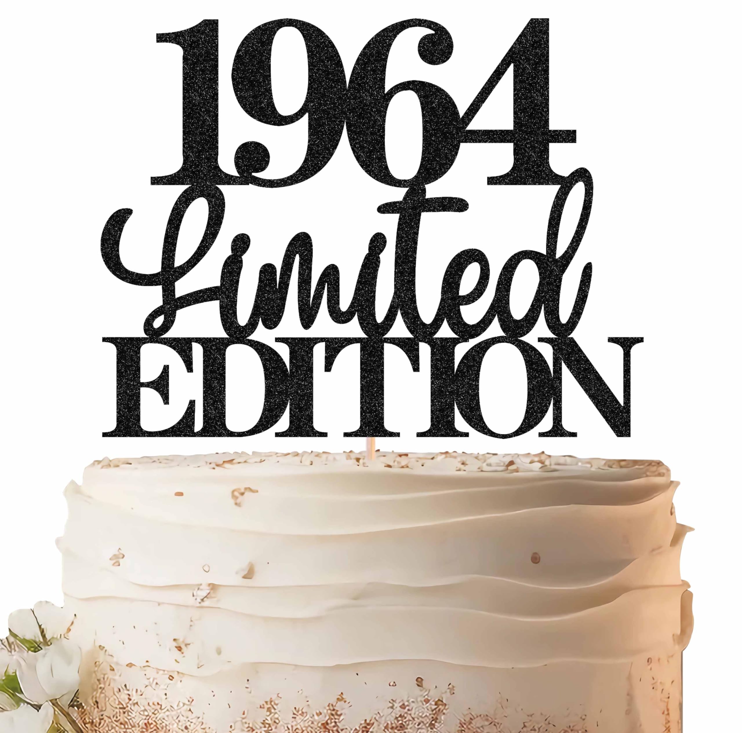 EONNCNT Limited EDITION 1964 Cake Topper - Black Glitter Happy 62nd Birthday Party Cake Decoration Supplies, Cheer to 62 Years Cake Bunting Decor for