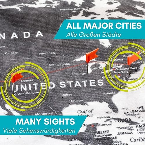 Miniatura 3 de Mapa del mundo XXL de 51 x 28 pulgadas, forro polar para colgar en la pared como tablero de pasador de viaje en diseño moderno de arte de pared, 20