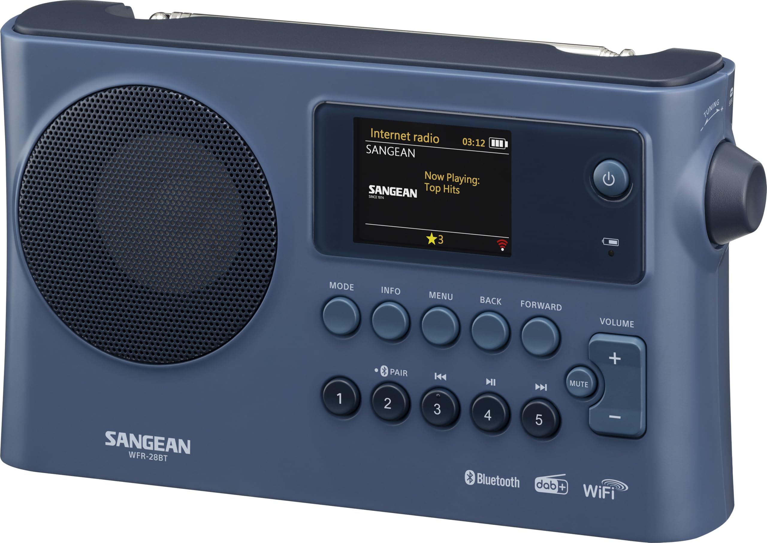 SANGEAN WFR-28 BT – Portables Internet-Radio mit WiFi, Musik-Streaming, DAB+/FM, Bluetooth, AUX - Einfache Bedienung via Control-App, Schwarz (Dunkelblau)