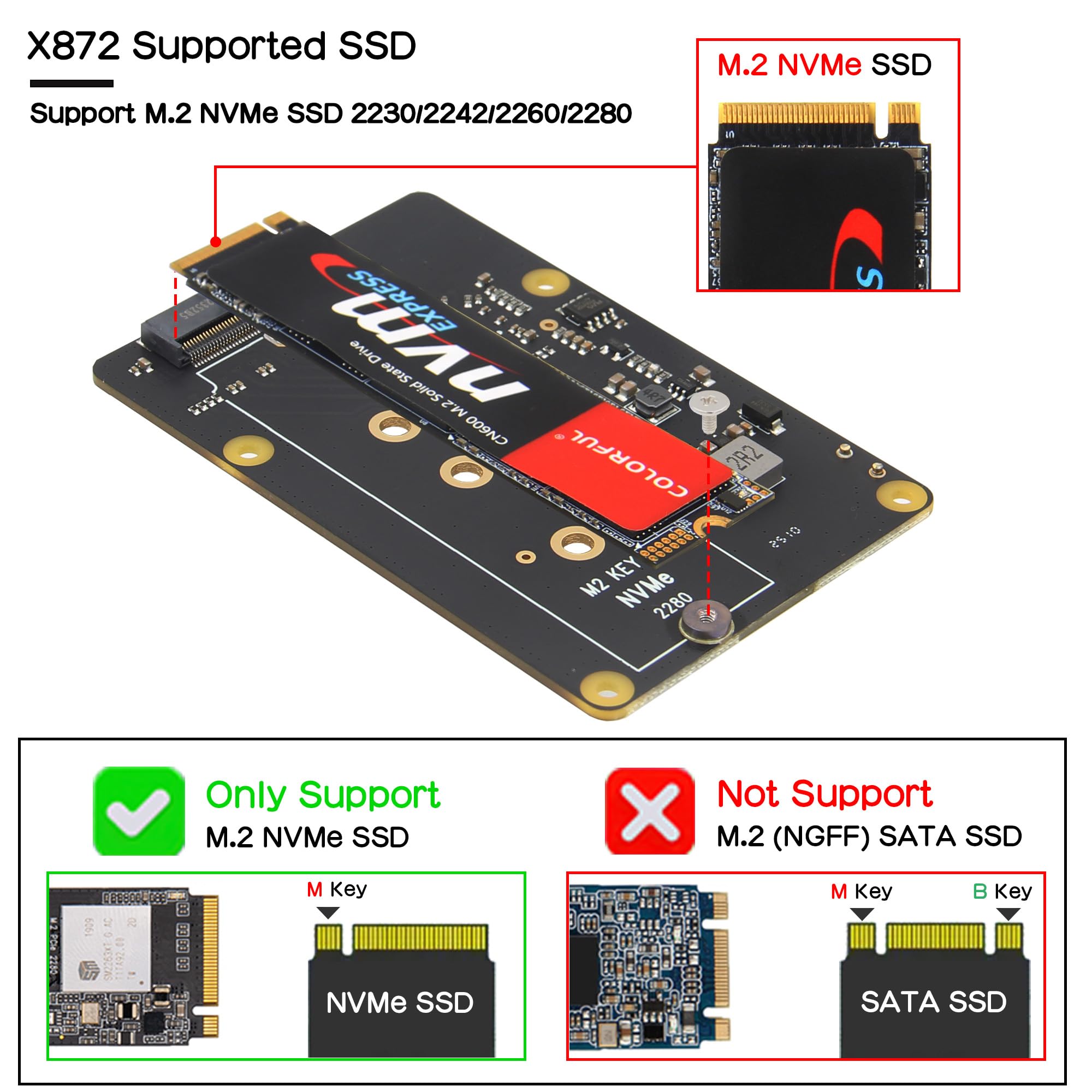 Geekworm X872 V2.0 USB 3.0 to M.2 NVMe SSD HAT Shield for Raspberry Pi 4