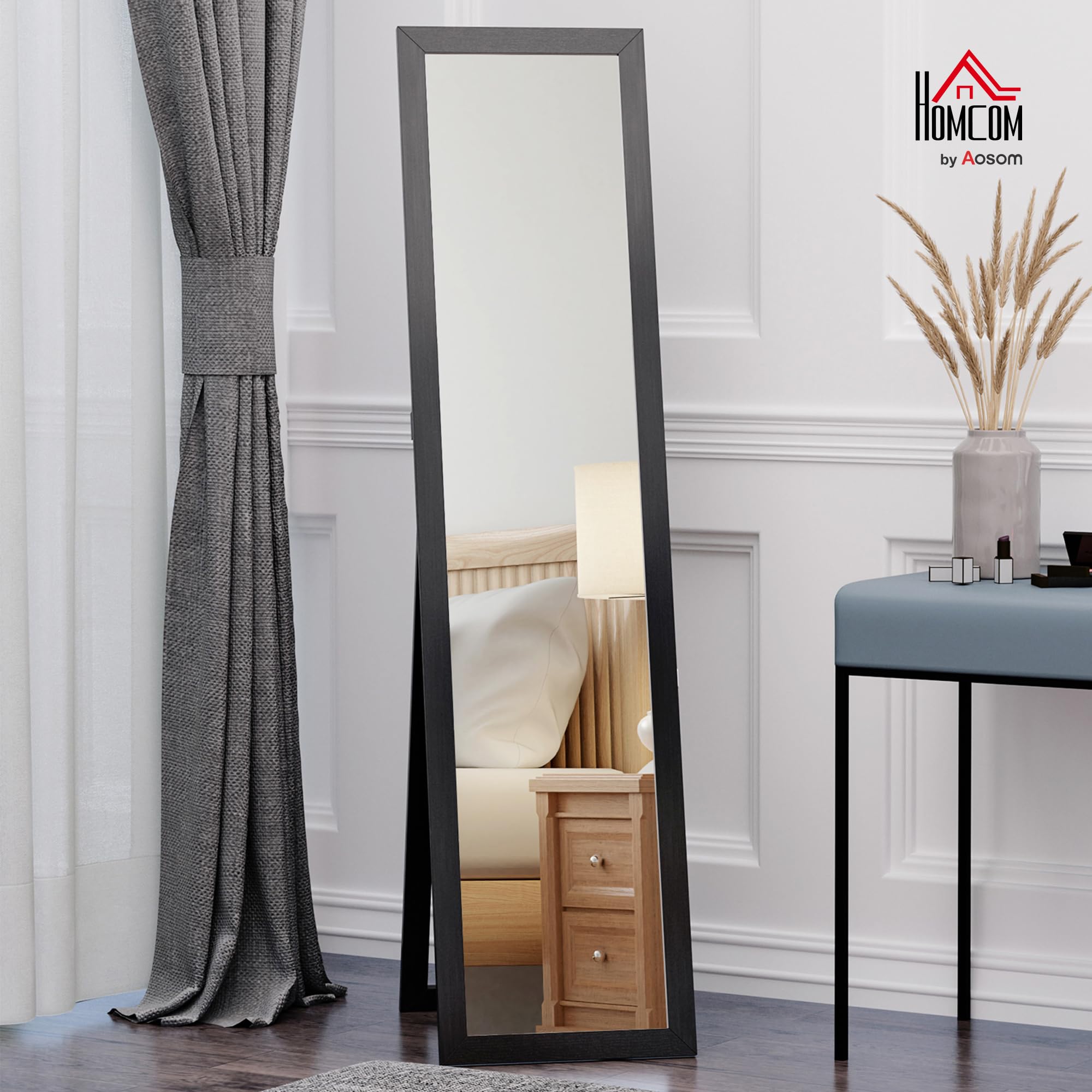HOMCOM Espejo de Pie Cuerpo Entero Espejo Pared Rectangular con 2 Formas de Uso Moderno para Pasillo Dormitorio Sala de Estar 37x37x154 cm Negro