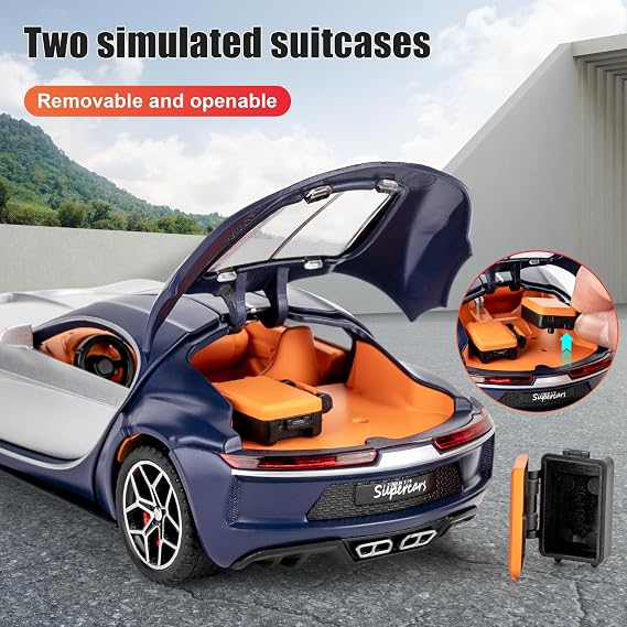 Toy Car Compatible for 1/32 Bugatti Atlantic Super Car Model, Alloy Pull Back Diecast Vehicles Toy with Sounds＆Lights for Kids Boys Girls and Adults, Collectible Birthday Gift (Blue)