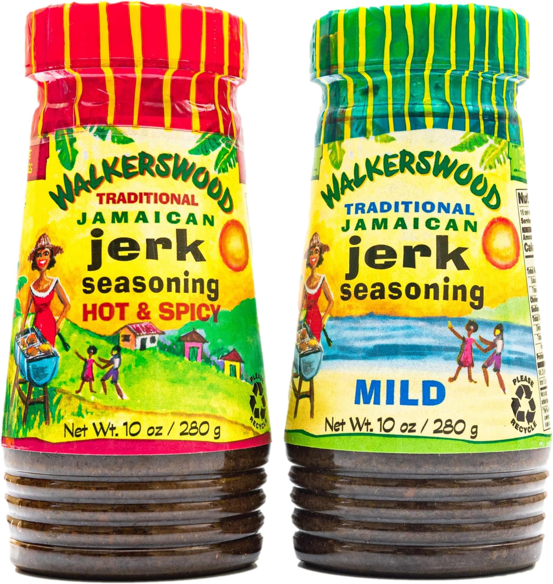 Walkerswood Traditional Jamaican Jerk Seasoning, Hot & Spicy and Mild Combo Pack Jamaican Jerk Seasoning, 10 oz (Pack of2)
