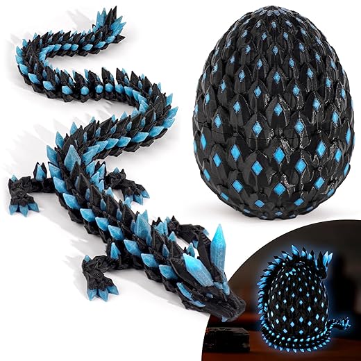 3D Printed Dragon Glow in The Dark with Matching Egg – UV Reactive 3D Printed Dragon Egg Set – Upgraded 2025 Collectible for Fantasy Fans