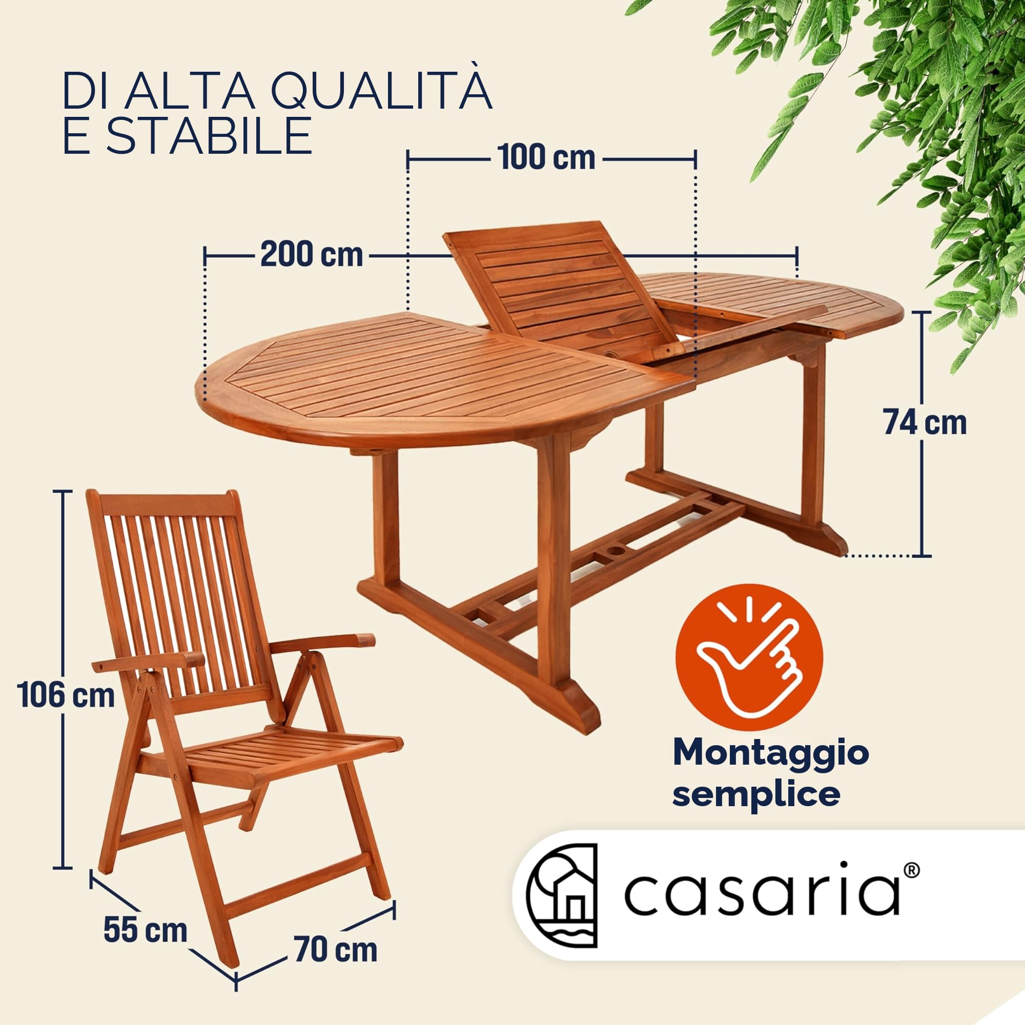 Casaria® Zestaw mebli ogrodowych z drewna eukaliptusowego 6 krzeseł składanych ze stołem FSC 7 części