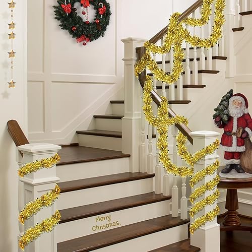 Miniatura 5 de SURCVIO Guirnalda de oropel de Navidad de 33 pies, guirnalda metálica de oropel para decoración de árbol de Navidad, decoración de árbol de Navidad,