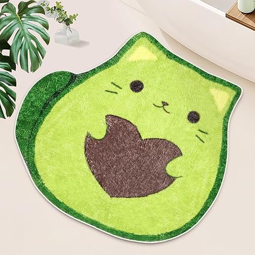 Alfombra de baño para gatos, antideslizante, absorbente, bonita alfombra de baño para baño, dormitorio (26 x 26 pulgadas, alfombra de gato verde)