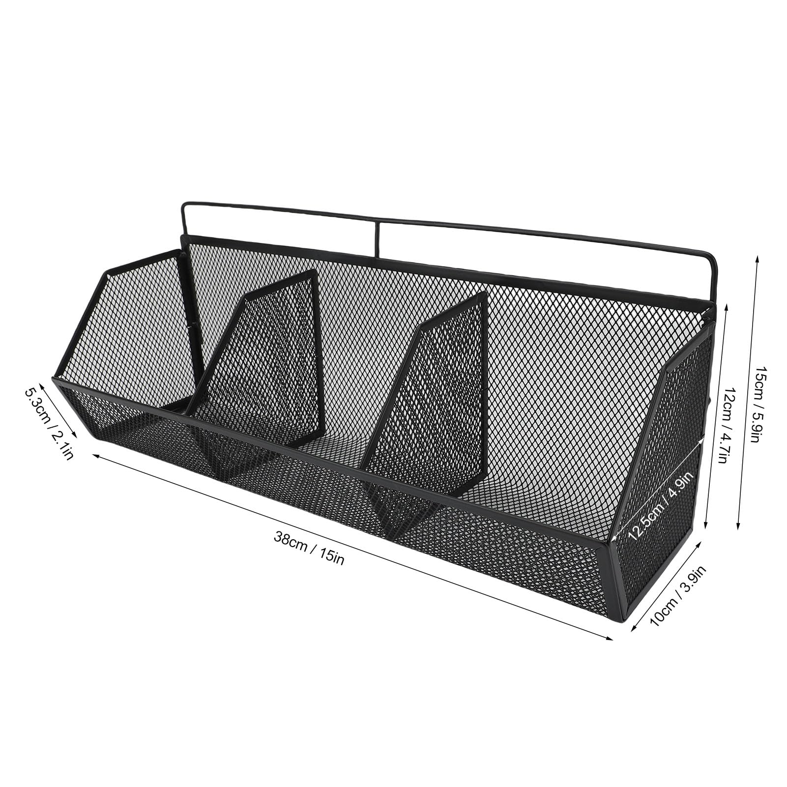 Cesta de alambre de metal, 3 rejillas para colgar en la pared, organizador de almacenamiento de apertura inclinada para cocina, baño, lavandería, hogar, cafetería, oficina, garaje (negro)