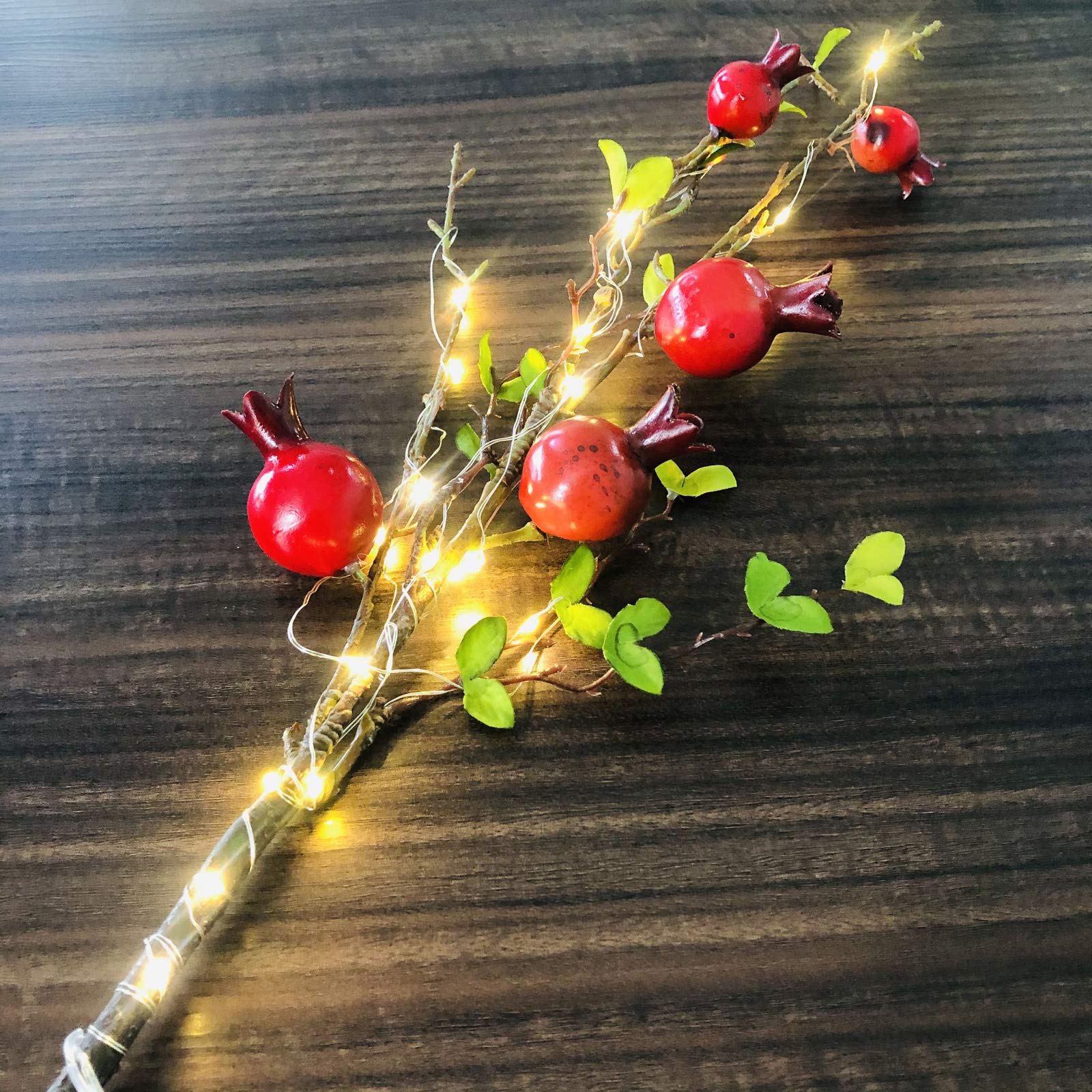 YOLIGHT2 Pack LED Artificial Red Pomegranate Branch Lights Berries LED Twig Lights Lighted Rosehip Decoration Light for Home Shop Windows Vase Table Room Wedding Christmas (LED Pomegranate Red)