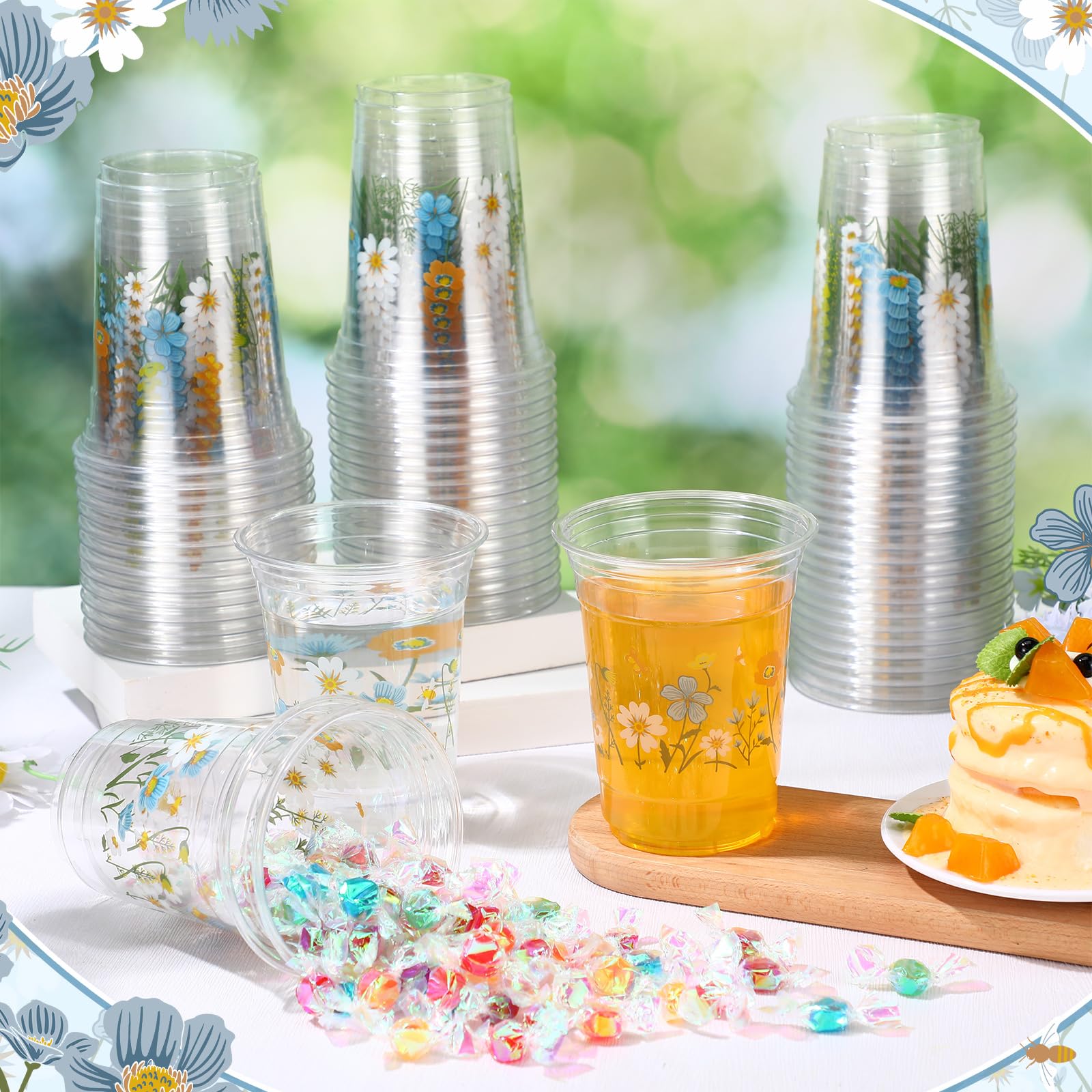 Amazon.com: Hushee 60 Pcs Blue Floral Cups with Spring Summer Flower 16 oz  Wildflowers Plastic Disposable Drinking Cups for Summer Spring Birthday  Baby Shower Wedding Party Supplies : Health & Household