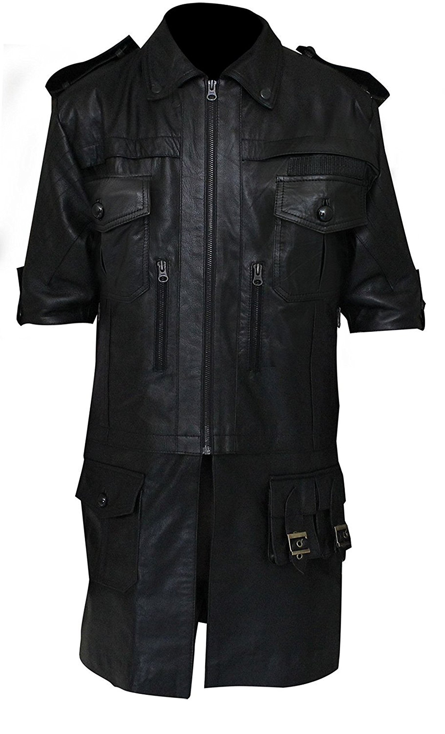 Fashion_first Men's Black Mid Length Real Leather Jacket - Biker Motorcycle Winter Coat