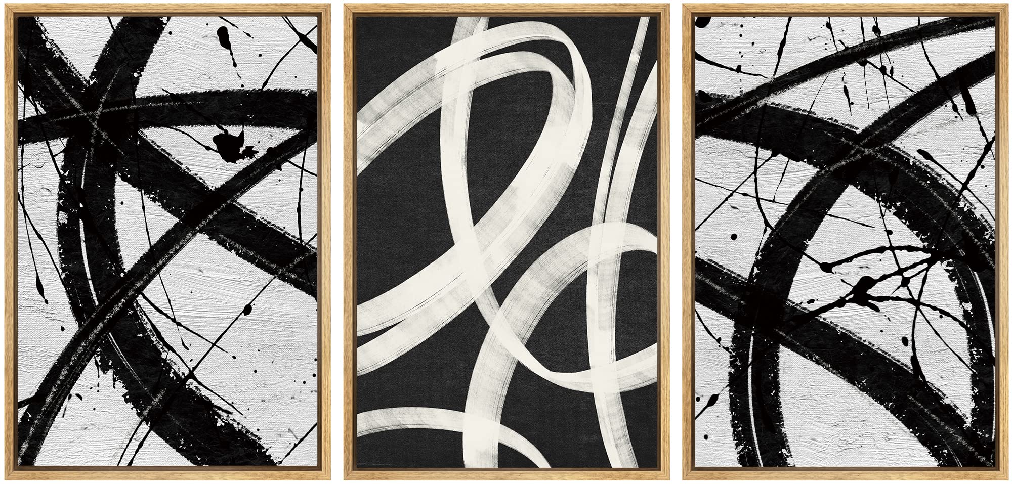 SIGNWIN Framed Canvas Print Wall Art Set Blue White Grunge Geometric Pattern Abstract Shapes Cozy Neutral Decorative Contemporary Minimal for Living Room, Bedroom, Office - 24"x36"x3 Natural — view 87