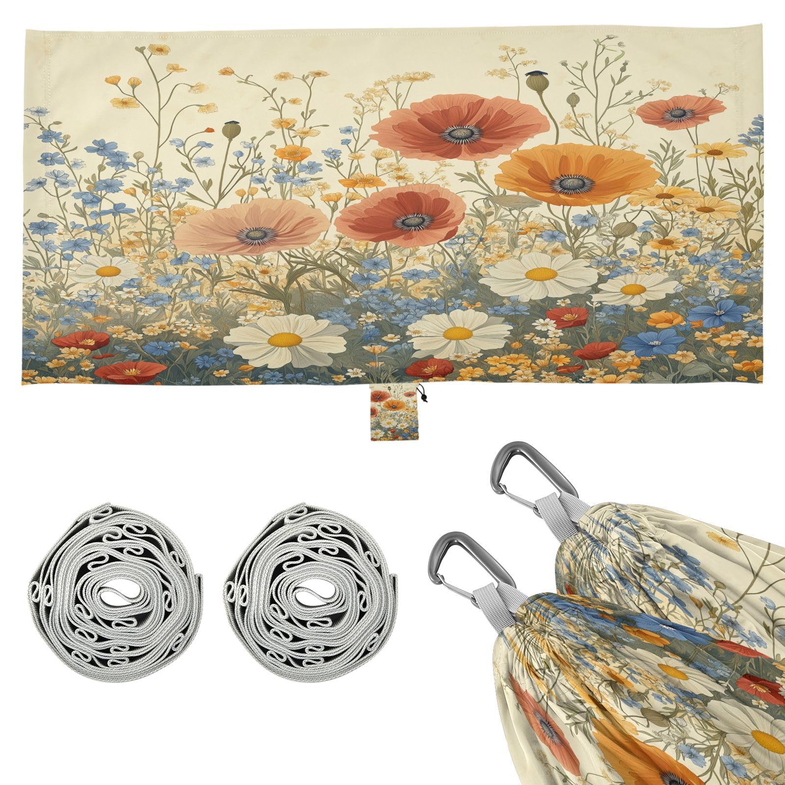 ATTX Pastel Flowers Camping Hammock - Lightweight & Portable Hammocks, Heavy Duty 330lbs Capacity for Indoor, Hiking, Backpacking, Travel, Backyard, Beach#34