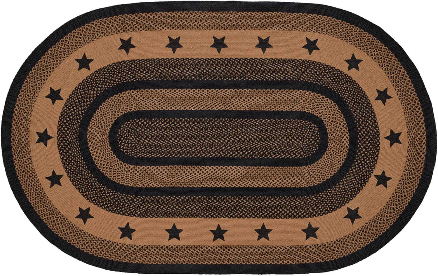 VHC Brands Farmhouse Star, Braided Jute Area Rug, Non-Skid Pad, Oval, Black Tan, 60x96