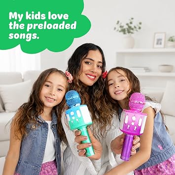 Move2Play, Kids Karaoke Microphone | Includes Bluetooth & Pre-Loaded Songs | Birthday Girl Toy for Toddlers, 2, 3, 4, 5+ Girls & Boys (Green/Blue)