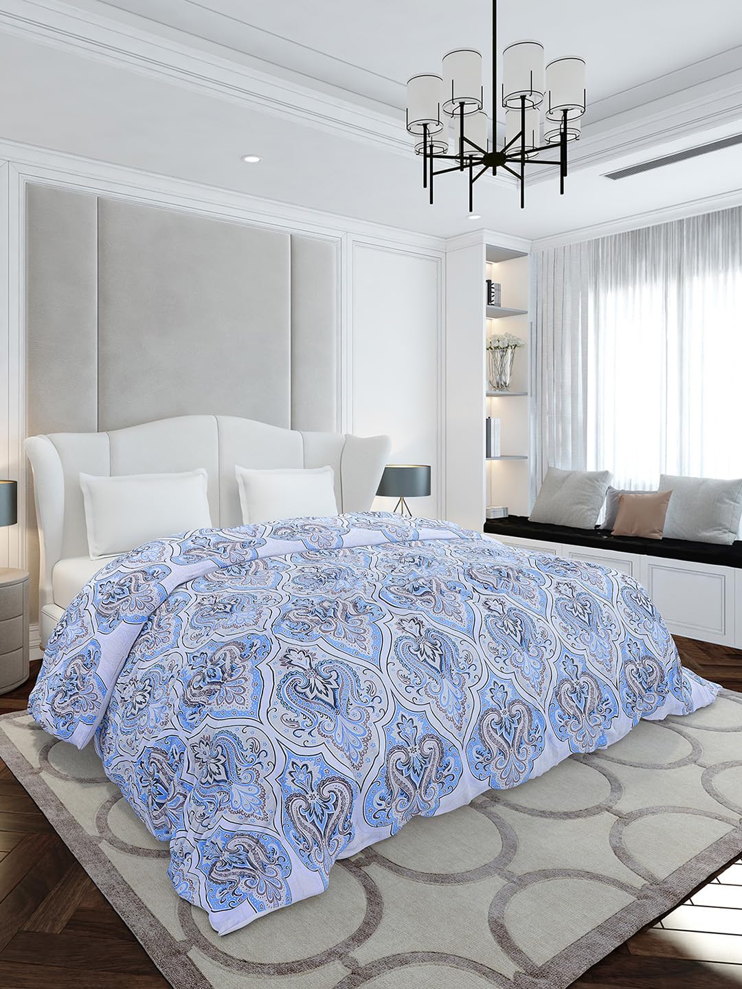 Monte Carlo Blue Printed Double Bed 210 TC Duvet Cover (Width 229 CM, Length 254 CM) - 1-picture-13