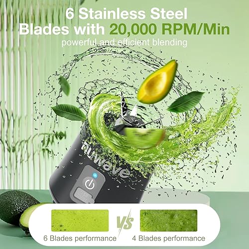Miniatura 2 de Nuwave Licuadora portátil para batidos y batidos, nuevo y mejorado 2025, 16 onzas de jugo pequeño con 6 cuchillas, recargable, sin BPA, tapa a