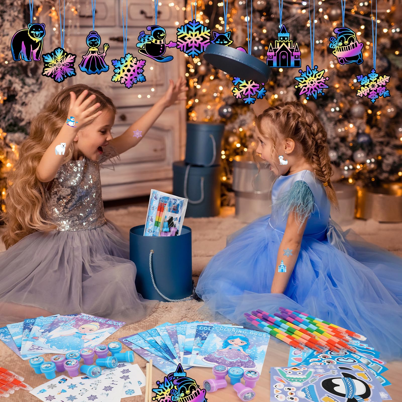 BenLouis 96pcs Frozen Bomboniere Set per Bambini Inverno Fiocco di Neve Libro da Colorare Natale Scuola Aula Regalo Ricompensa Premio Artigianato Bulk per Studenti Congelato Compleanno Goodie Bag