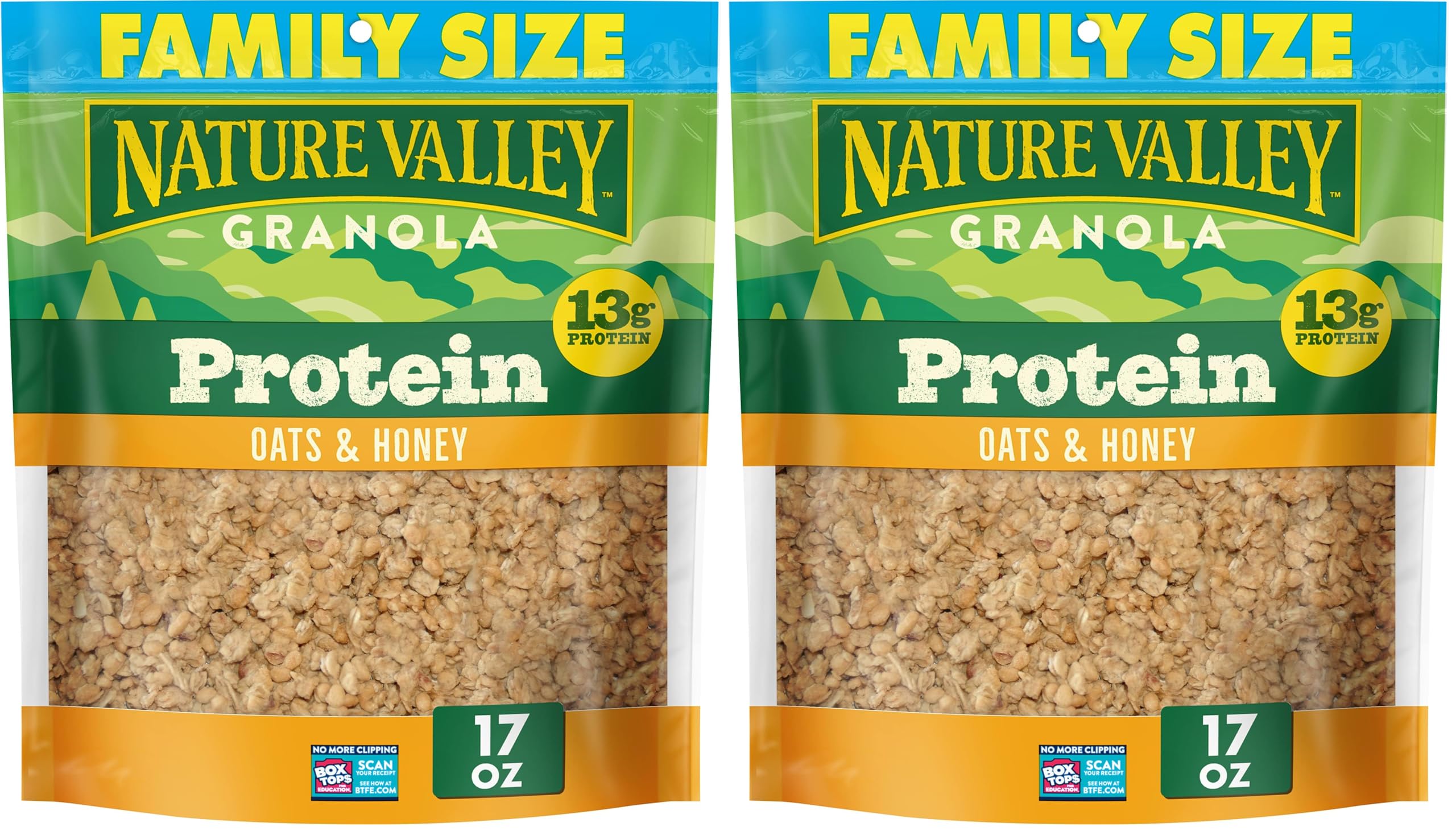 Nature ValleyProtein Granola, Oats and Honey, Family Size, Resealable Bag, 17 OZ (Pack of 2)