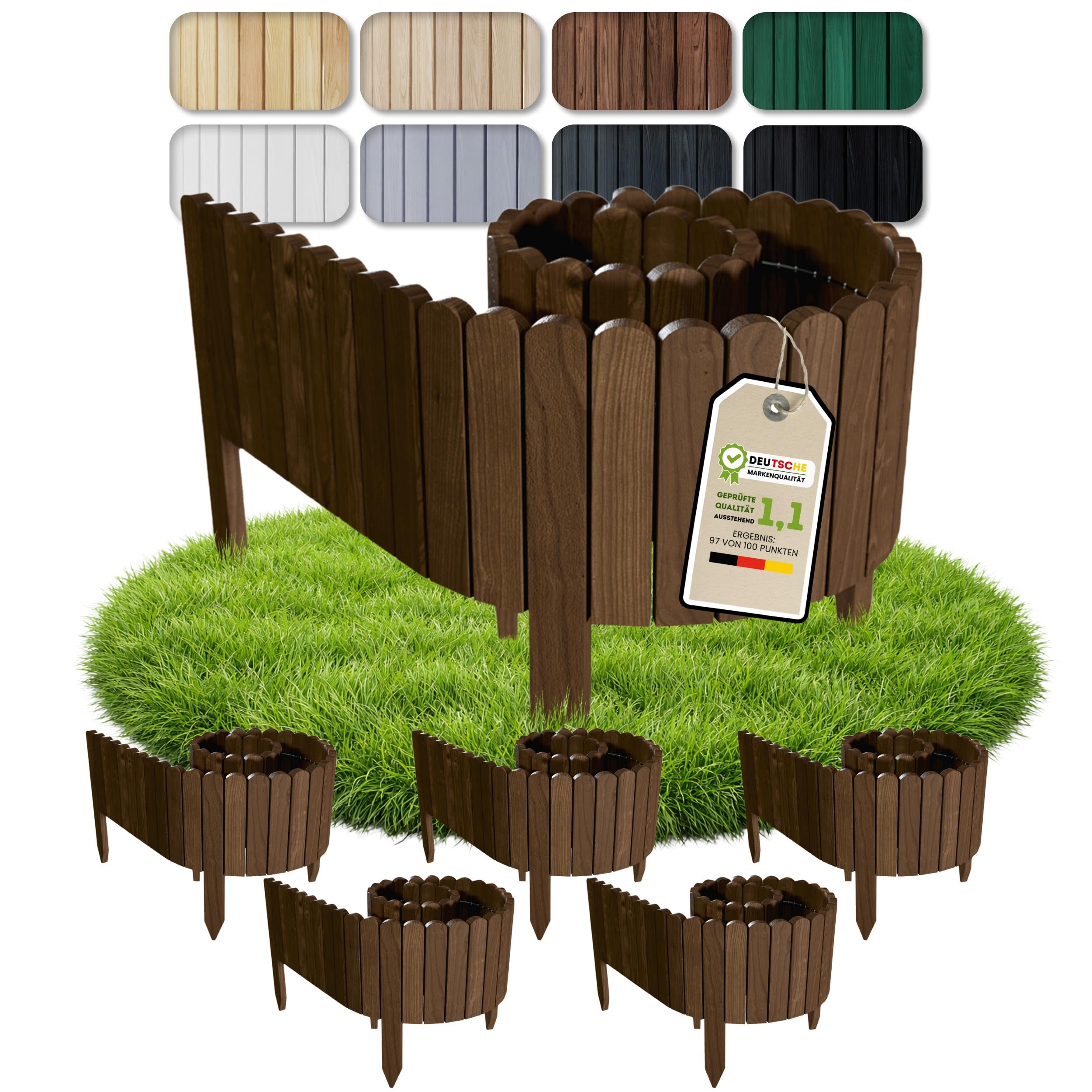 Floranica Beetumrandung Holz 10 m (5X à 2 m) H 20 cm Braun | Flexible Beeteinfassung aus Kiefernholz für Blumenbeet, Rabatten und Wege – chromfrei imprägniert, witterungsfest