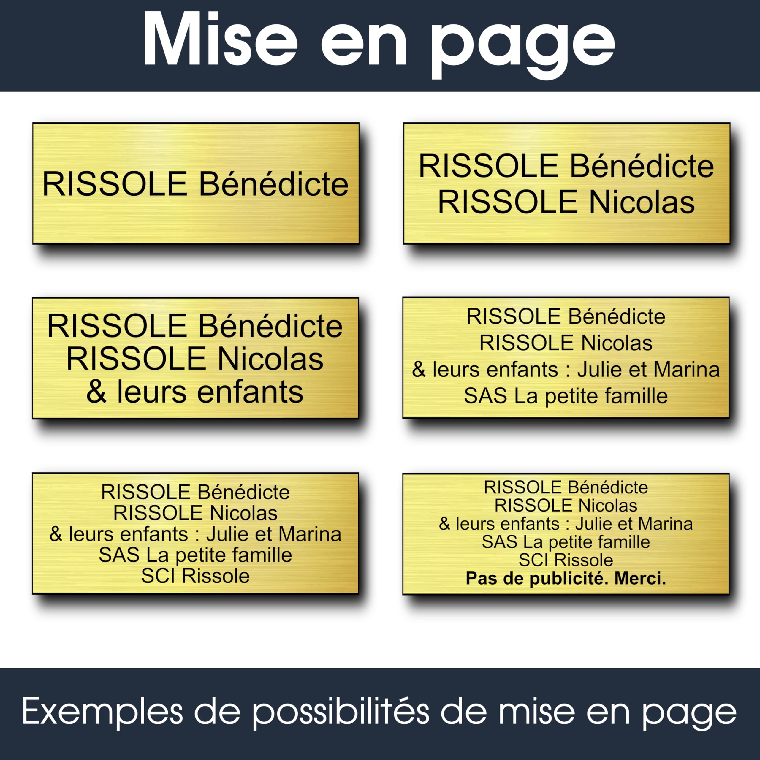 Plaque Boite Aux Lettres Personnalisable - 24x10 cm - 1 à 6 Lignes - Signaletique Personnalisée Gravée Grand Format - Étiquette Avec Nom Adhésive - Porte - Maison - Mur - Bureau (Or Radial)