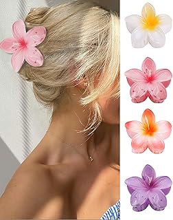 Flower Hair Claw Clips-4PCS Large Claw Clips for Thick Hair,Strong Hold Nonslip Hair Clips for Women,Hawaiian Flower Claw Clips,Cute Hair Clips,Banana Clip for Thin Hair,Hair Accessories for Women Girls Holiday Gifts (A-4pcs large colorful flower)