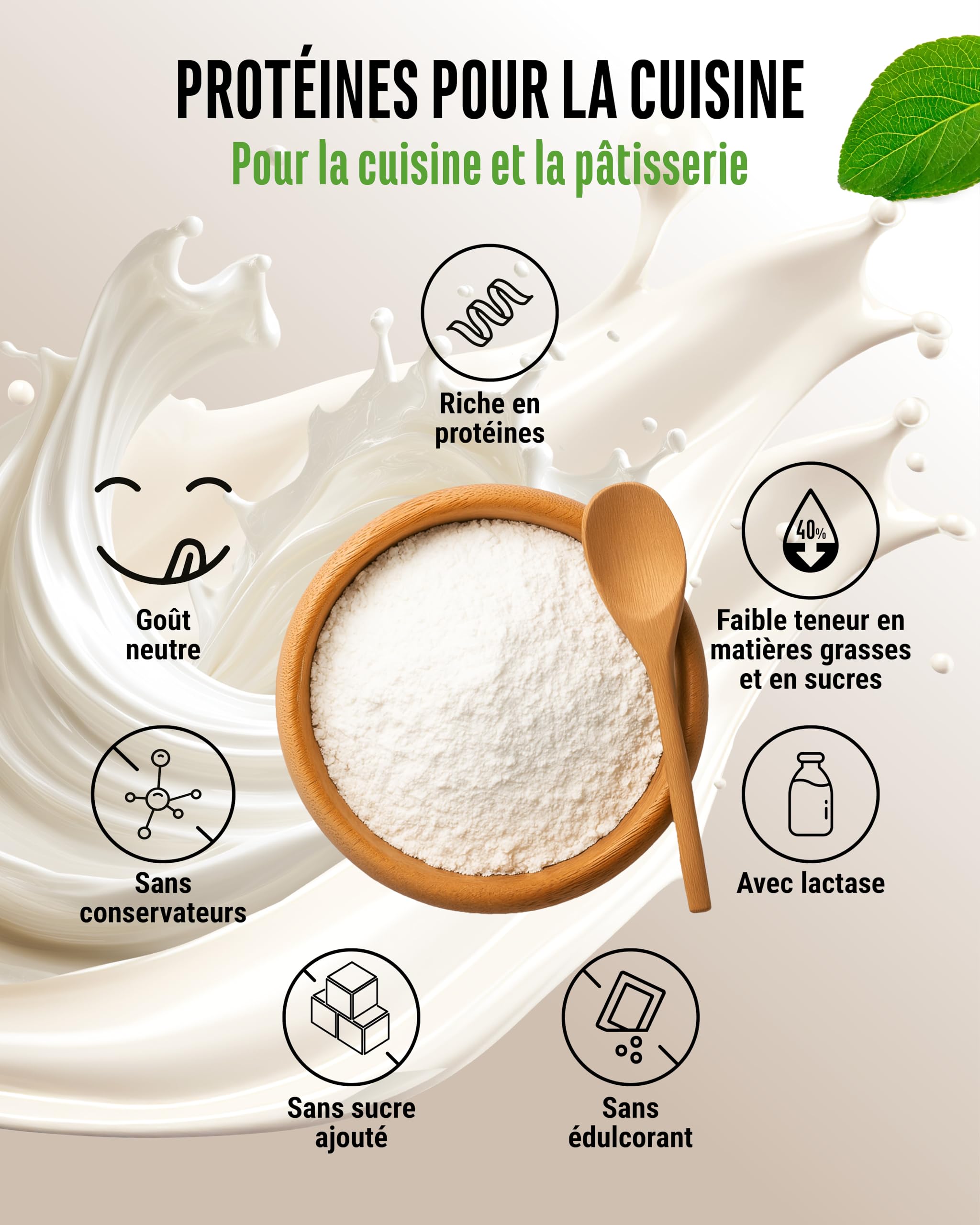 Yummy Kitchen - Protéines pour Cuisiner & Pâtisser - 1000 g de Poudre Protéinée - 82% de Protéines, Résistante à la Chaleur, avec Lactase, Low Carb, Low Sugar, Neutre, sans Gluten & sans Arômes Artif