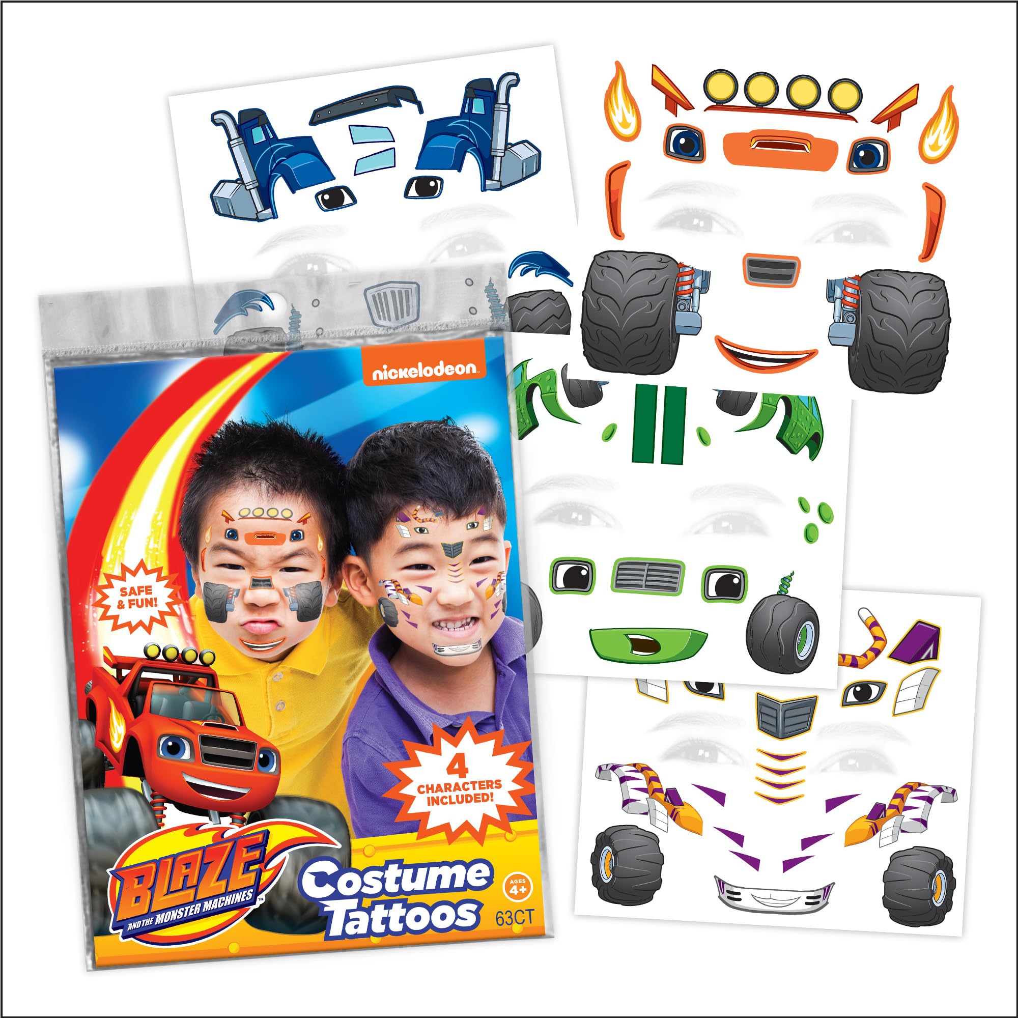 Blaze Costume Face Temporary Tattoos  Kids Temporary Tattoo Set Featuring Blaze and the Monster Machines, Easy Halloween Costume Accessory, Non-Toxic & Skin-Safe