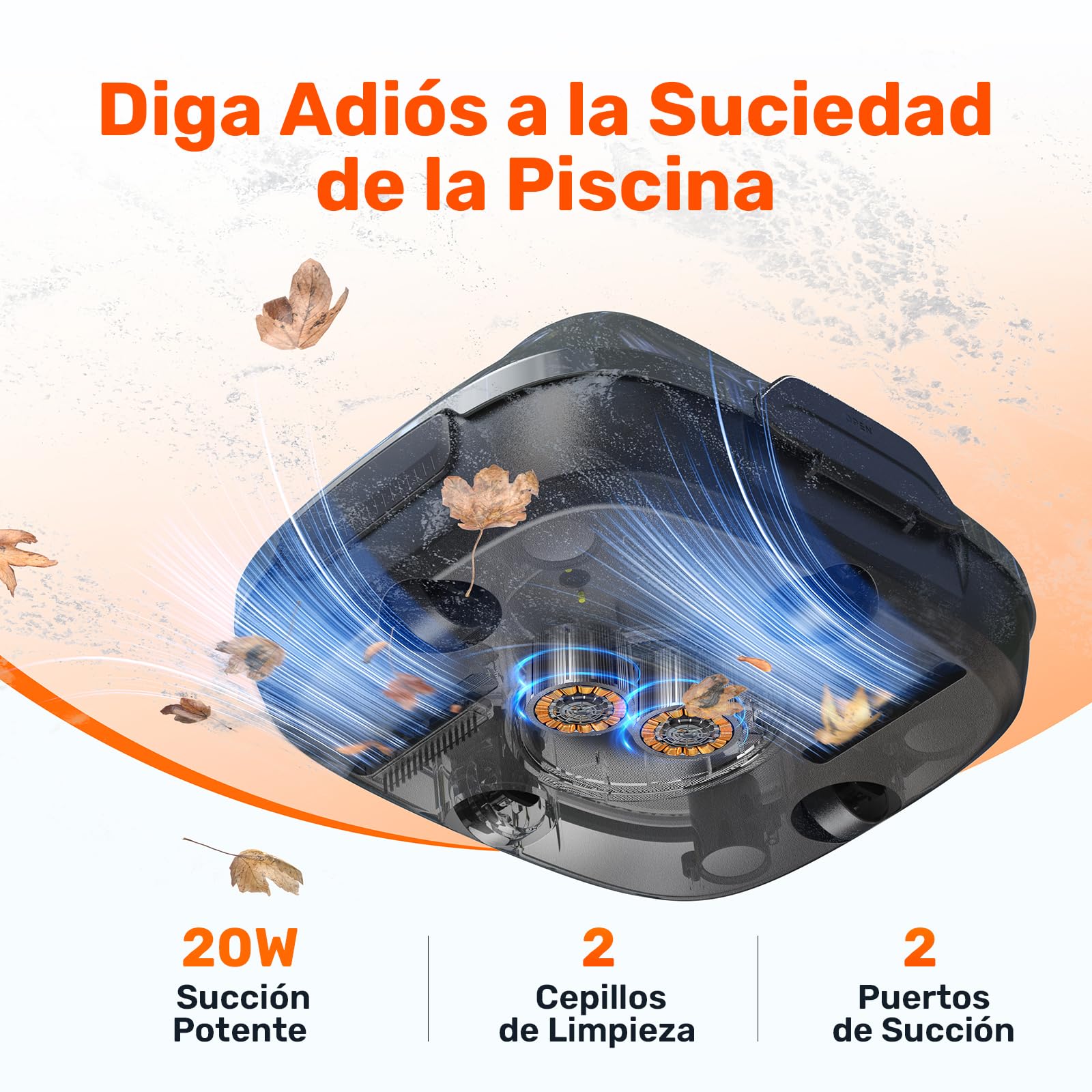 Gosvor (Nuovo 2026) Robot limpiafondos Piscina Sin Cables - Autonomía 90 Min, Autoestacionamiento,para Piscinas hasta 80m², Filtro 180 Micras, Limpiafondos Automático Inalámbrico,Gris-Naranja