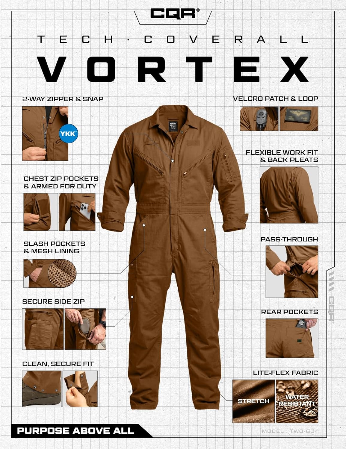 CQR Men's Tactical Ripstop Zip-Front Coverall, Lightweight Durable Utility Work Jumpsuit for Mechanics and Technicians
