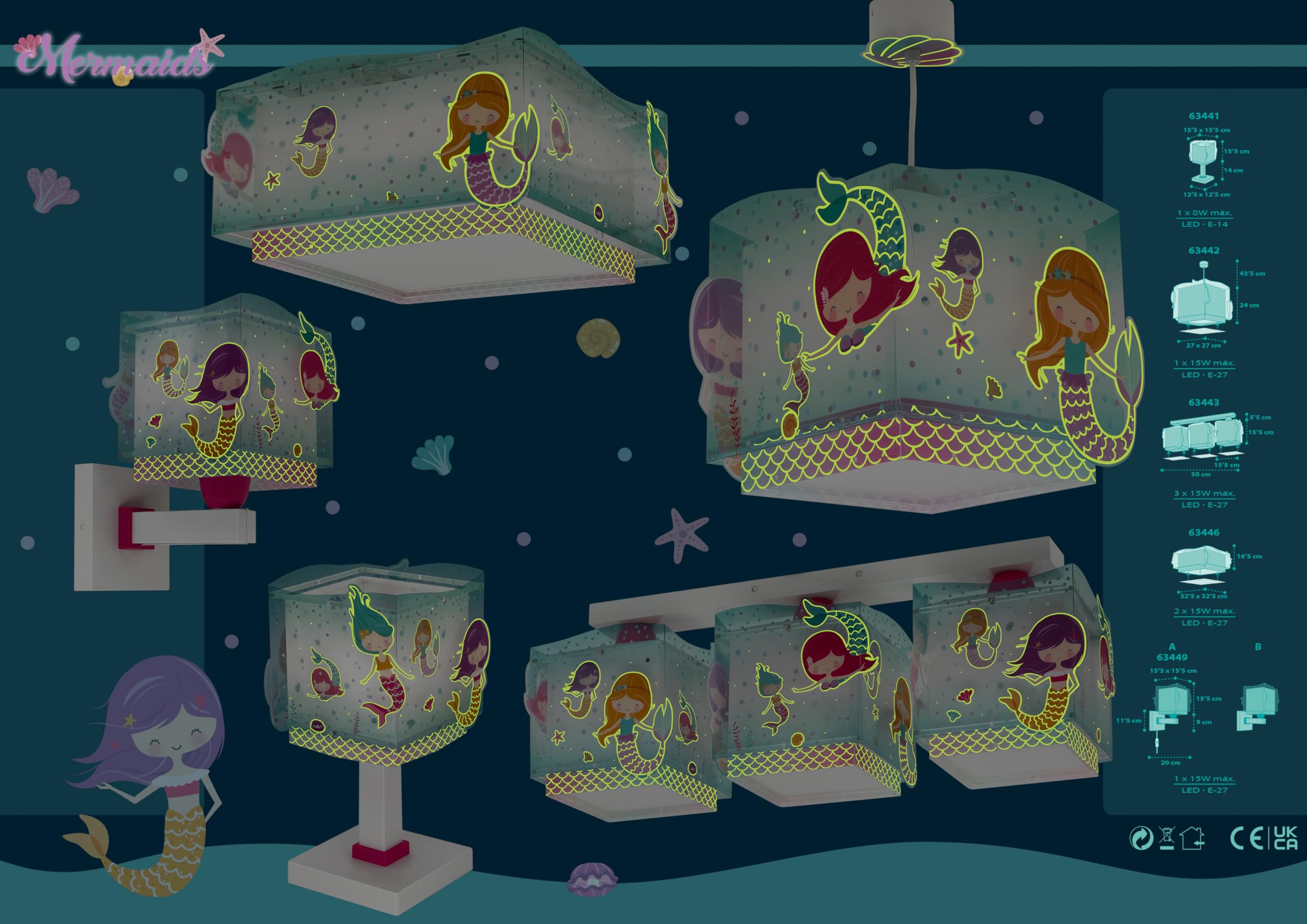 Dalber Lampe de chevet enfant Mermaids Sirènes G4 LED 4 W Ampoule incluse
