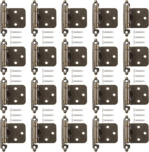 Bisagras superpuestas de 1/2 pulgada, 20 unidades, 10 pares de bisagras de gabinete de cromo satinado con tornillos, bisagras de puerta de cierre