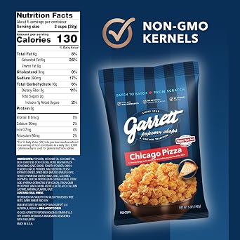 Garrett Popcorn Chicago Pizza, 5.0oz, 4 Bags, Popcorn, Gluten Free, Savory Snack, Popped Popcorn Bags