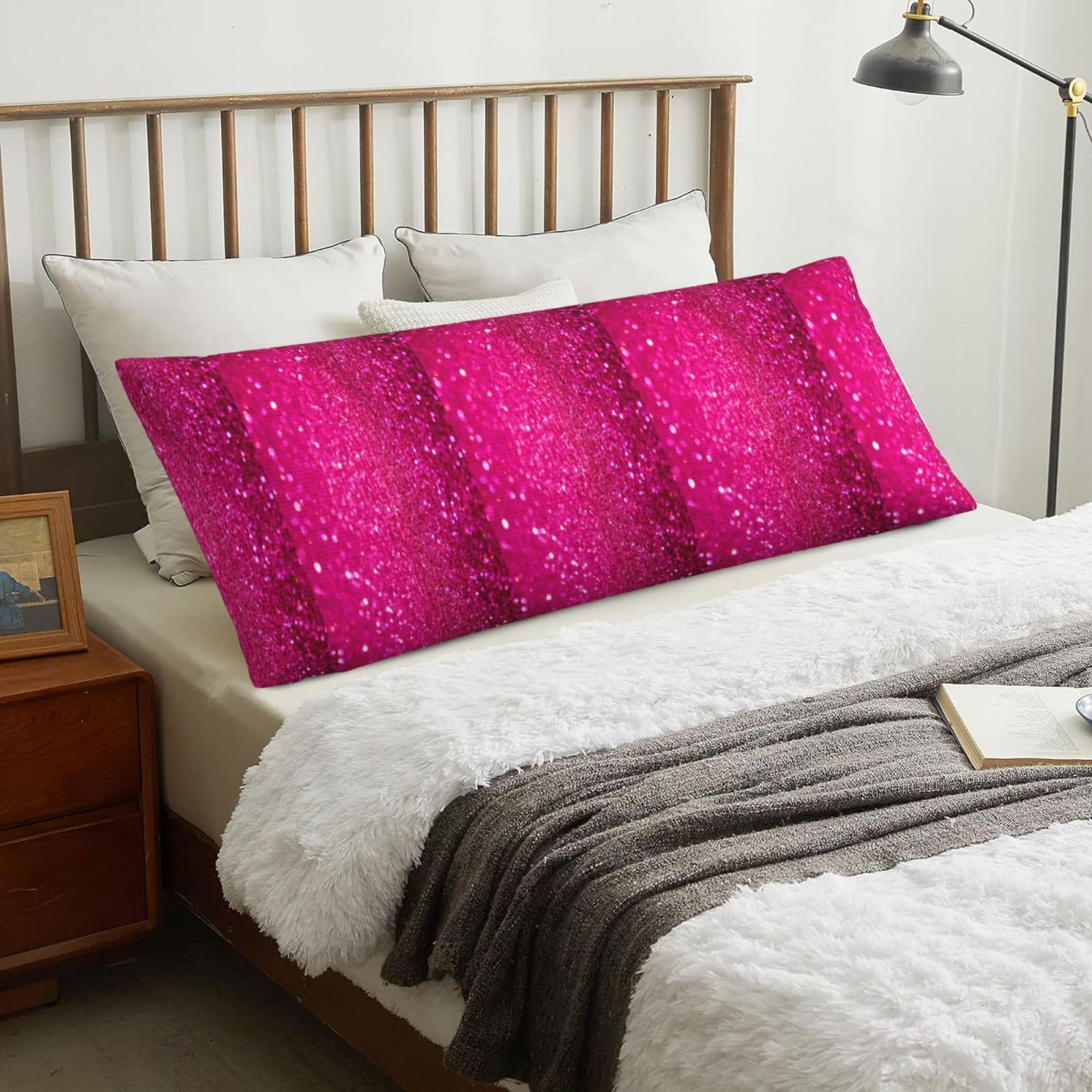 Pink Glitter, Body Pillow Cover with Zipper,Long Body Pillowcase 20 x 60 in