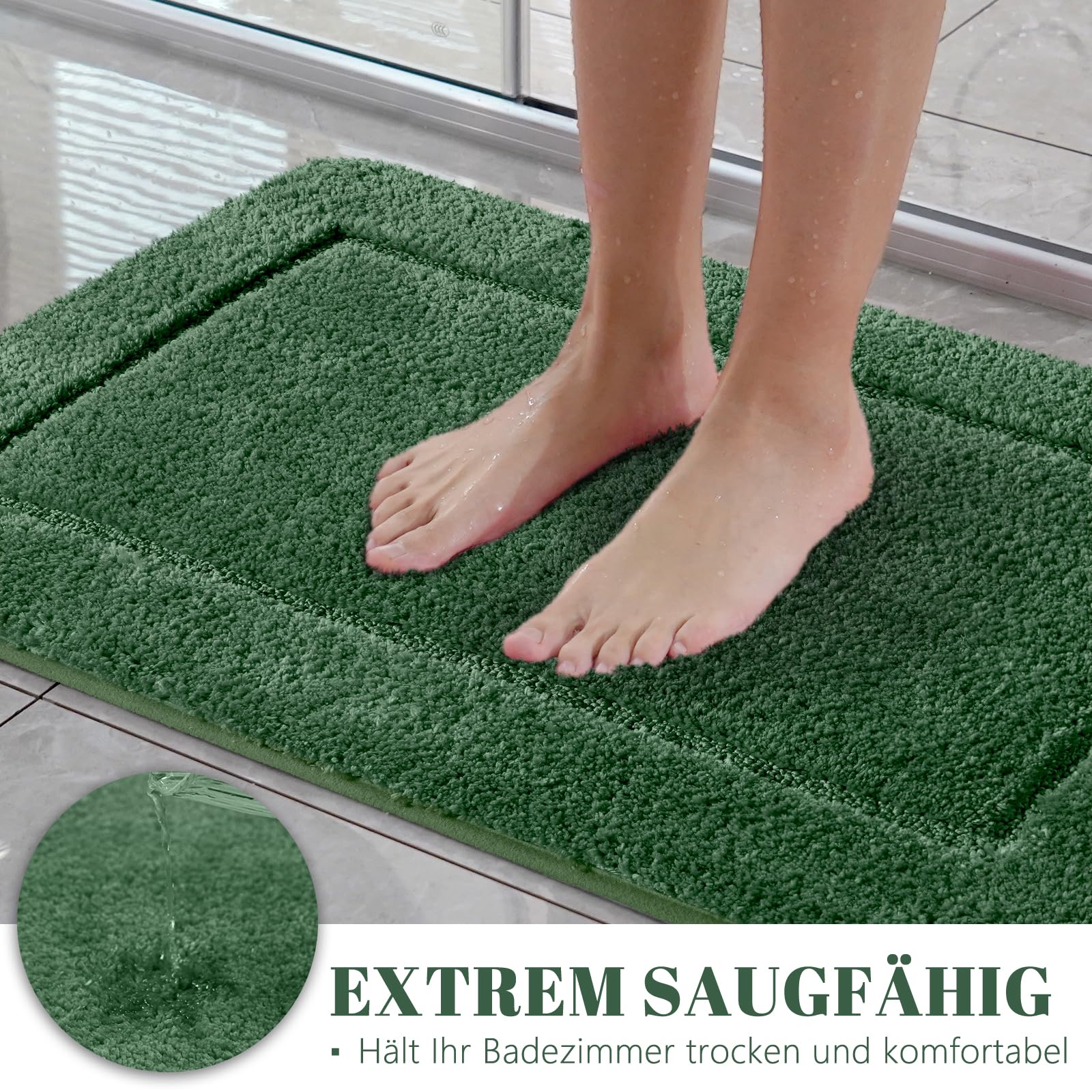SOANNY Tappeto da Bagno 60x150 cm, Microfibra a Pelo Alto, Antiscivolo e Lavabile, Assorbente, Perfetto per Bagno e WC, Verde Bosco