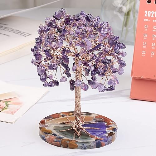 Miniatura 3 de Rockcloud 2 piezas de decoración de escritorio de cristal de amatista para riqueza y suerte, piedra de meditación Reiki para oficina en casa