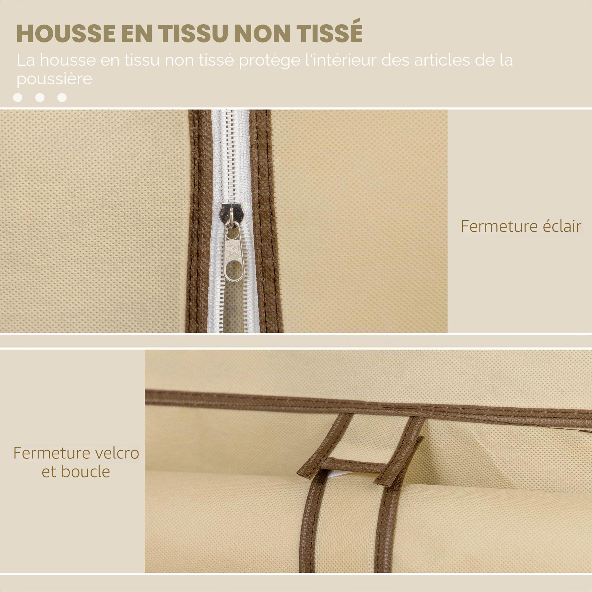 HOMCOM Armoire en Tissu avec 8 étagères, 125 x 43 x 162.5 cm, Beige