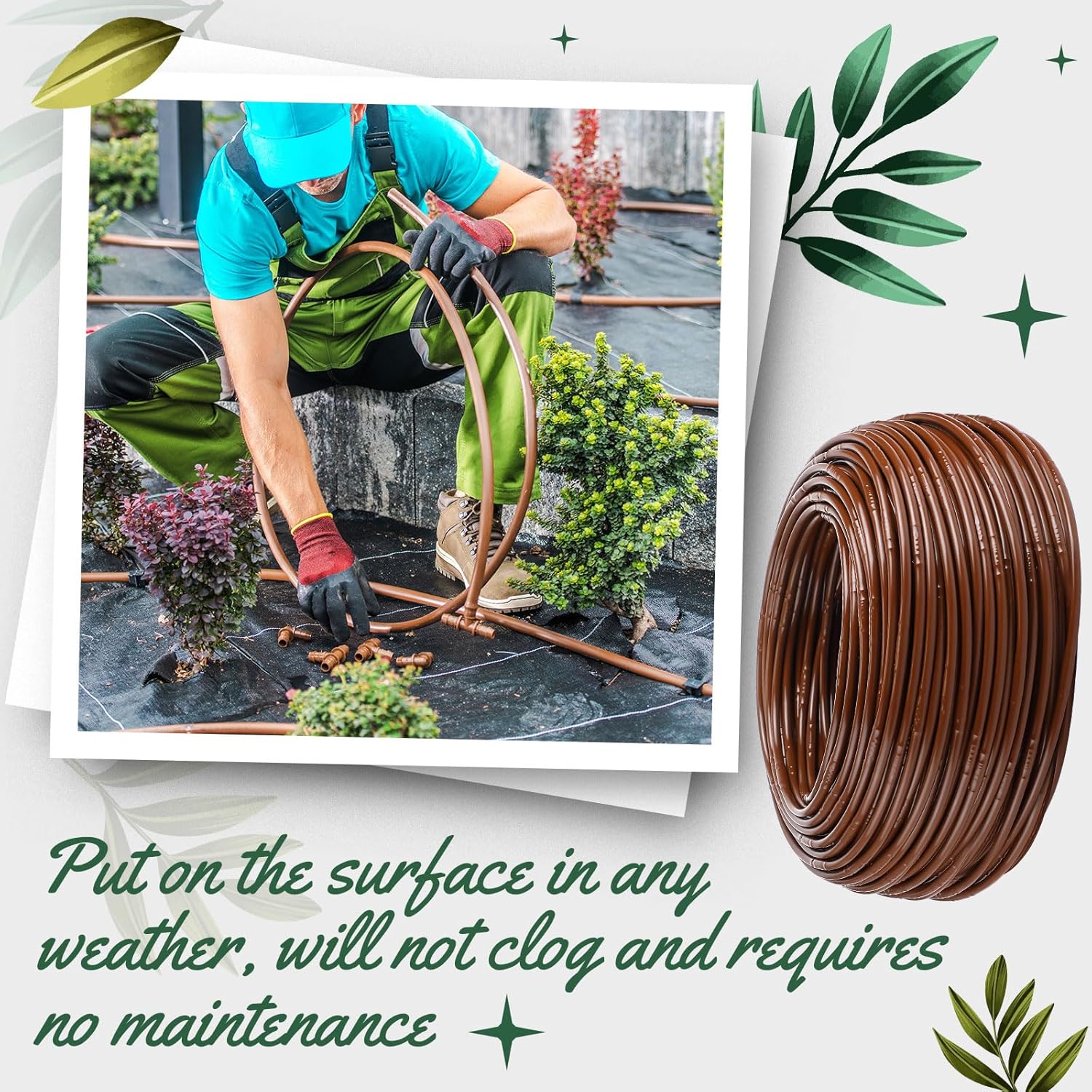 Nuanchu 498 ft 1/4" Drip Irrigation Tubing Irrigation Hose Garden Watering Tube Line with 9.8 Inch Emitter Spacing Blank Distribution Tubing Drip Line Watering for Garden Patio Lawn, Brown