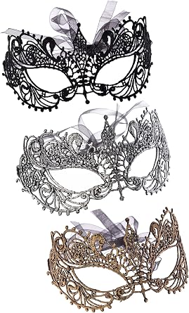 3 Pieces Women Masquerade Mask, Classic Vintage Venetian Mask Half Face Mask for Ball Party/Halloween