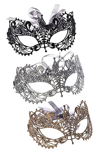 3 Pieces Women Masquerade Mask, Classic Vintage Venetian Mask Half