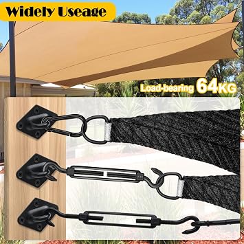 304 Stainless Steel Shade Sail Hardware Kit, 6 Inch Matte Black Sun Shade Hardware Kit for Triangle Rectangle Installation, Sun Shade Sail Hardware for Garden, Patio, Outdoors-46 PCS