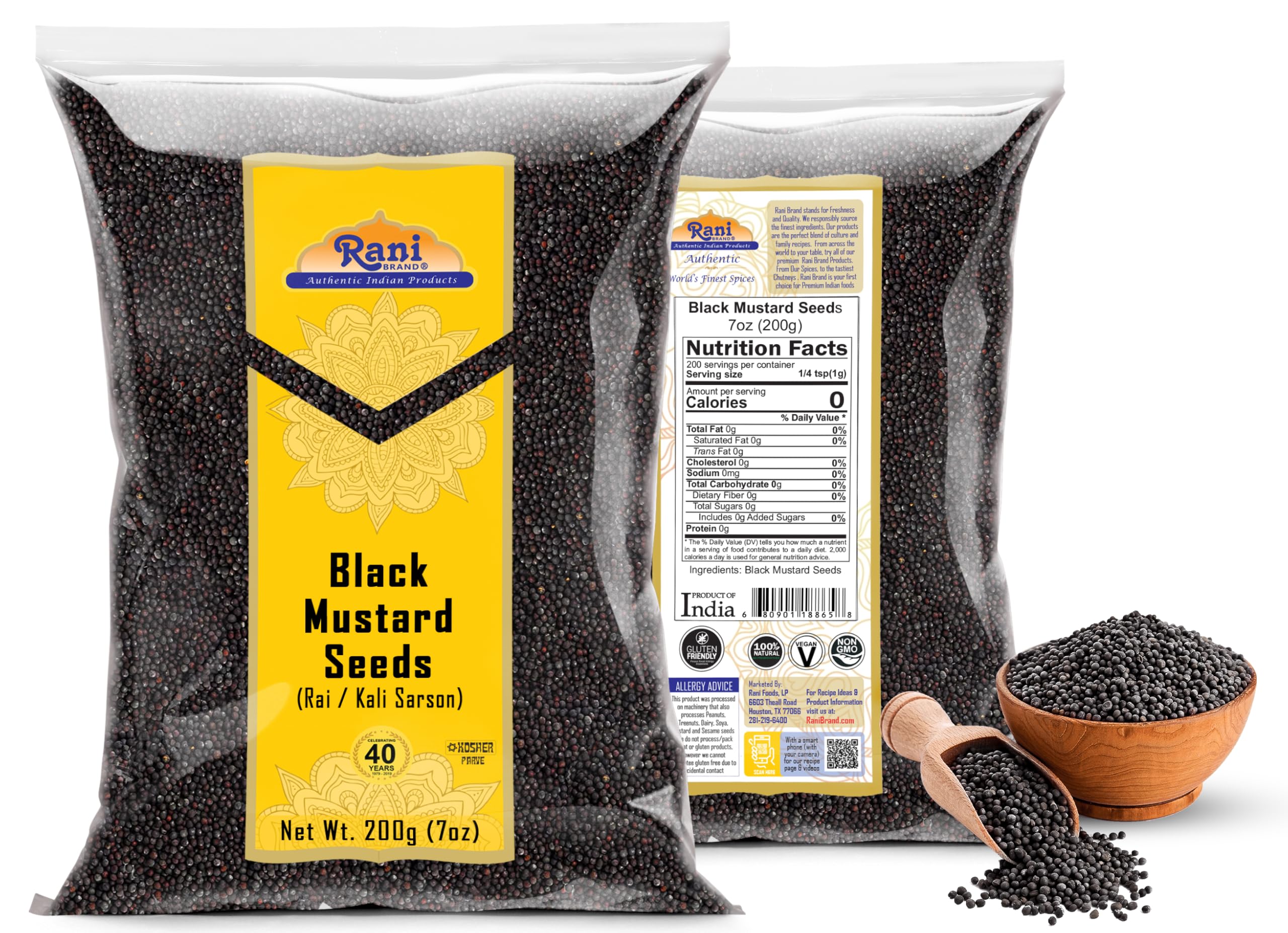 Rani Black Mustard Seeds Whole Spice (Kali Rai) 7oz (200g) ~ All Natural | Gluten Friendly | NON-GMO | Kosher | Vegan | Indian Origin