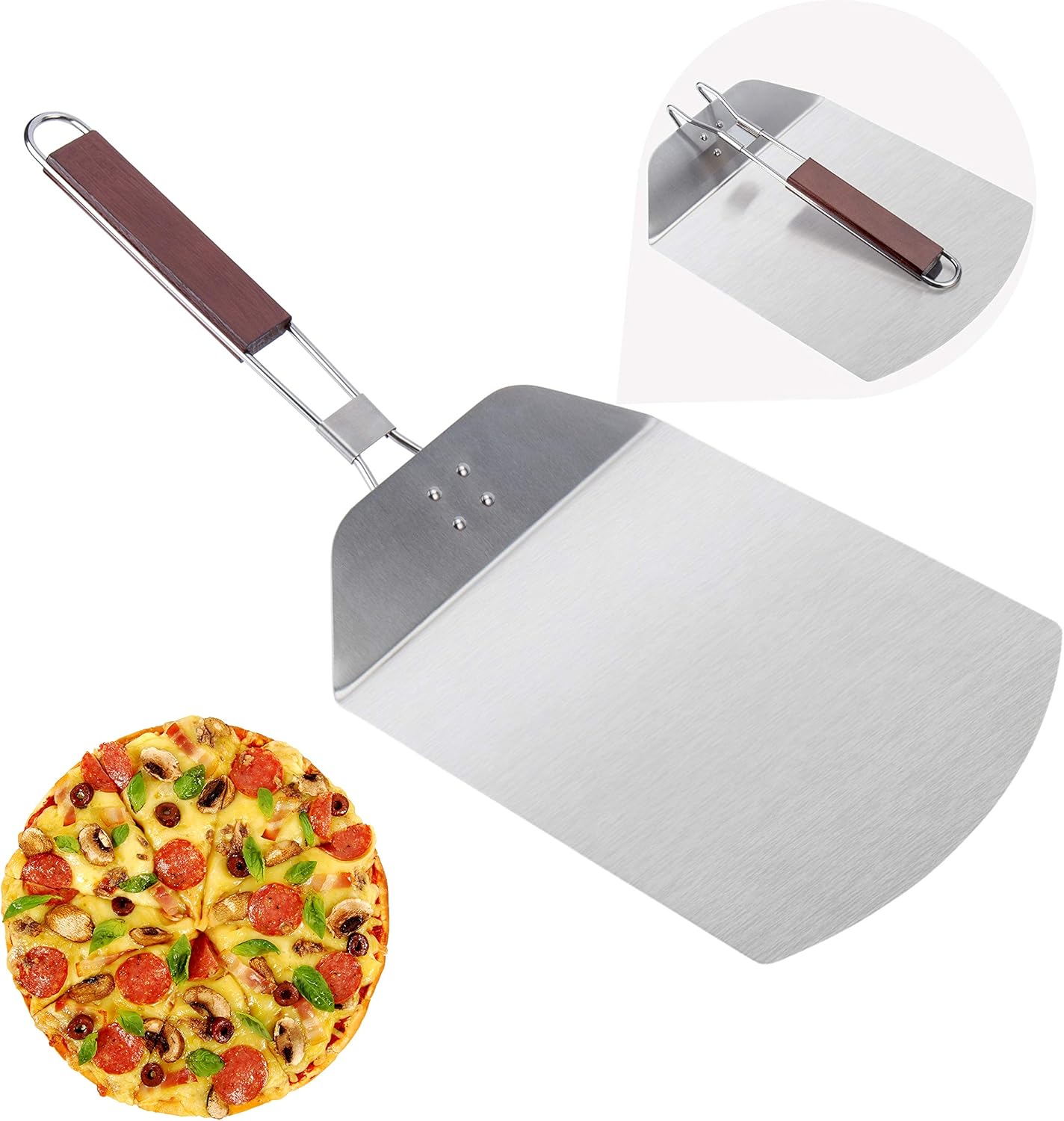 Pizza Peel, Stainless Steel Metal Pizza Paddle with