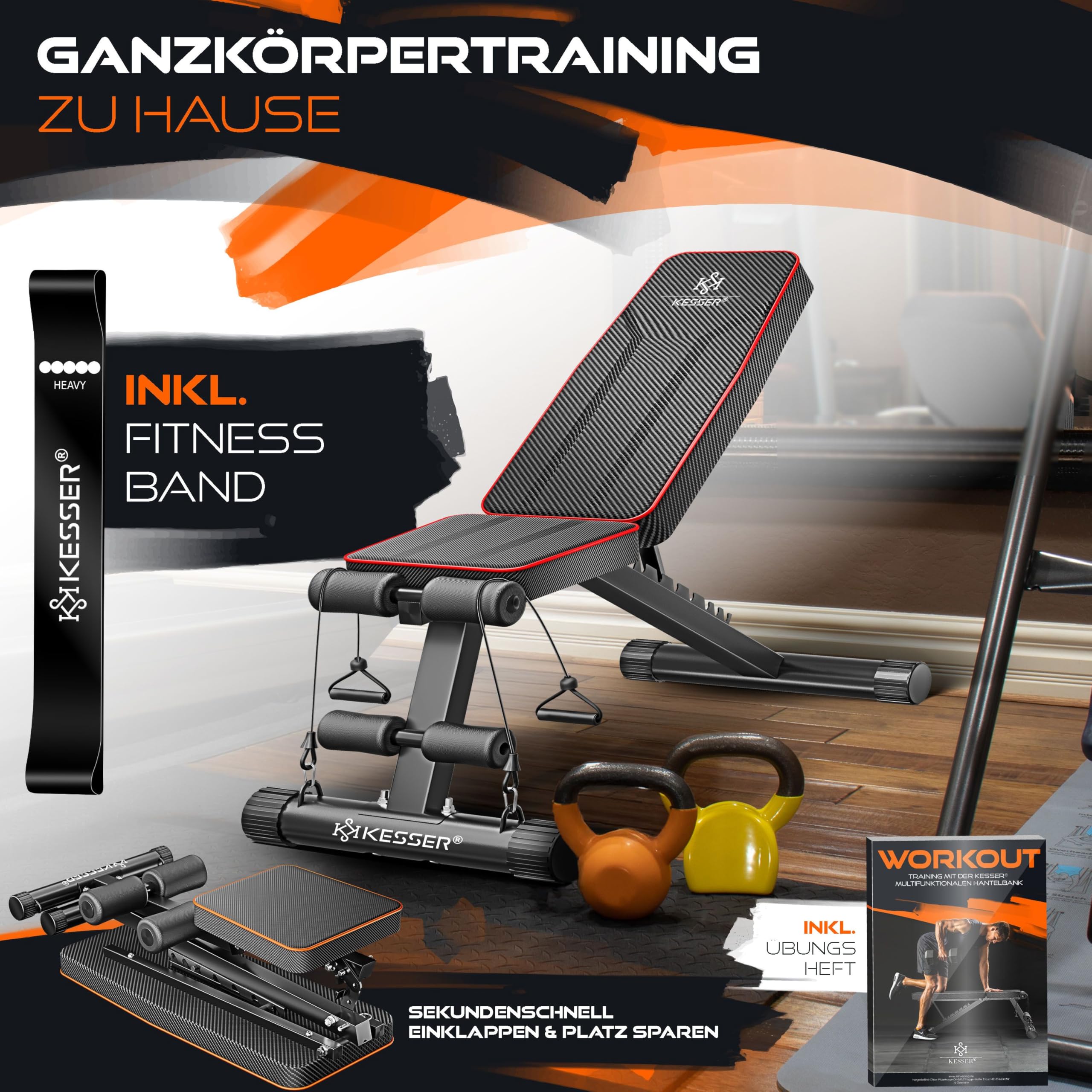 KESSER® Banc de musculation pliable multifonction avec dossier - Charge maximale : 500 kg - Appareil de fitness réglable pour développé couché - Entraînement complet du corps - Banc incliné pour
