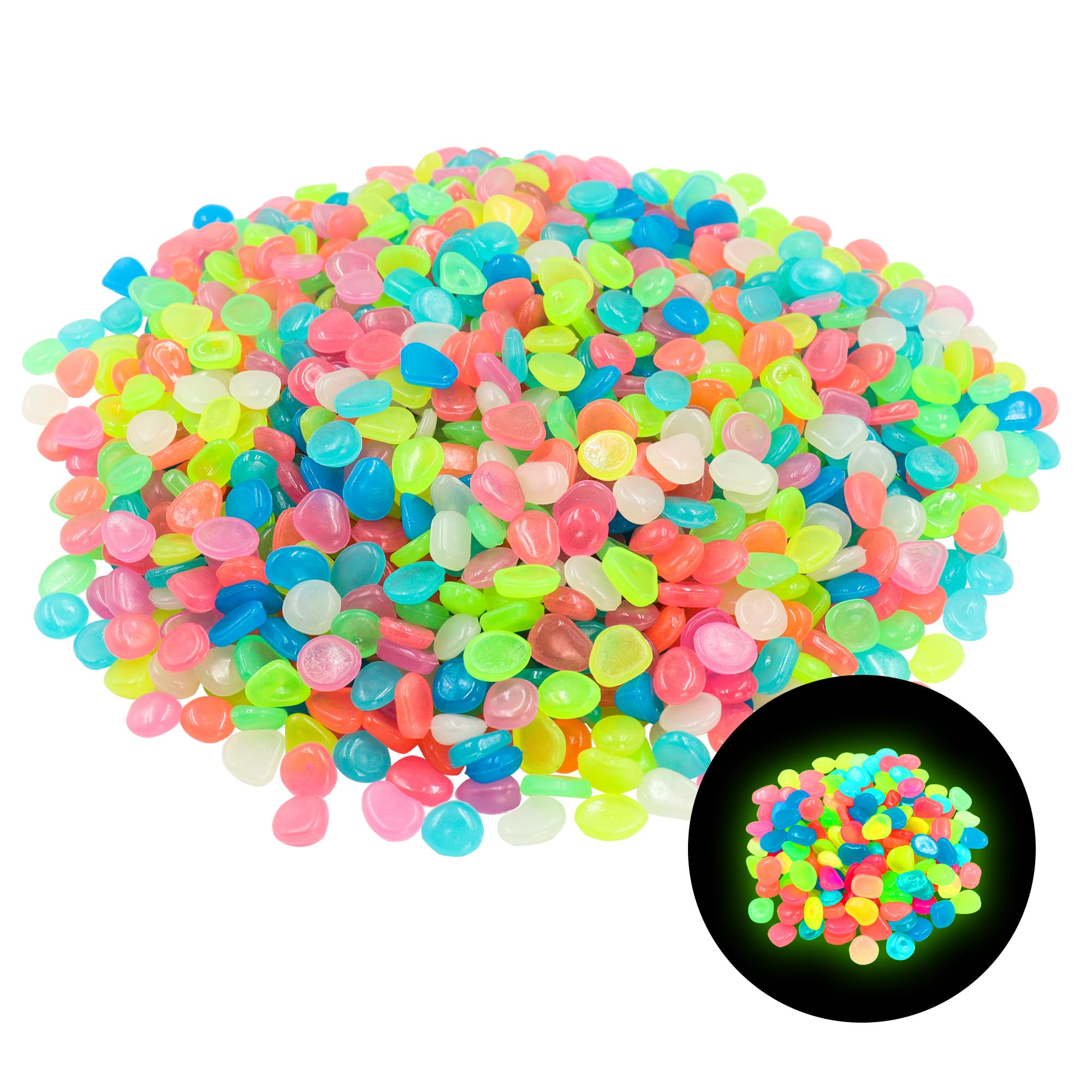Yitexin 1000 Pezzi Pescheria Ciottoli Luminosi, Mini Decorativo Pietre da Giardino, Colorati Ciottoli Fosforescenti da Esterno Roccia per Acquario Paesaggio Passeggiata (Colori multipli)