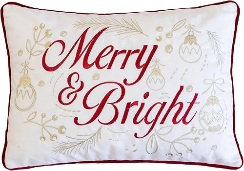 Homey Cozy Merry & Bright - Almohada rectangular de Navidad, color blanco