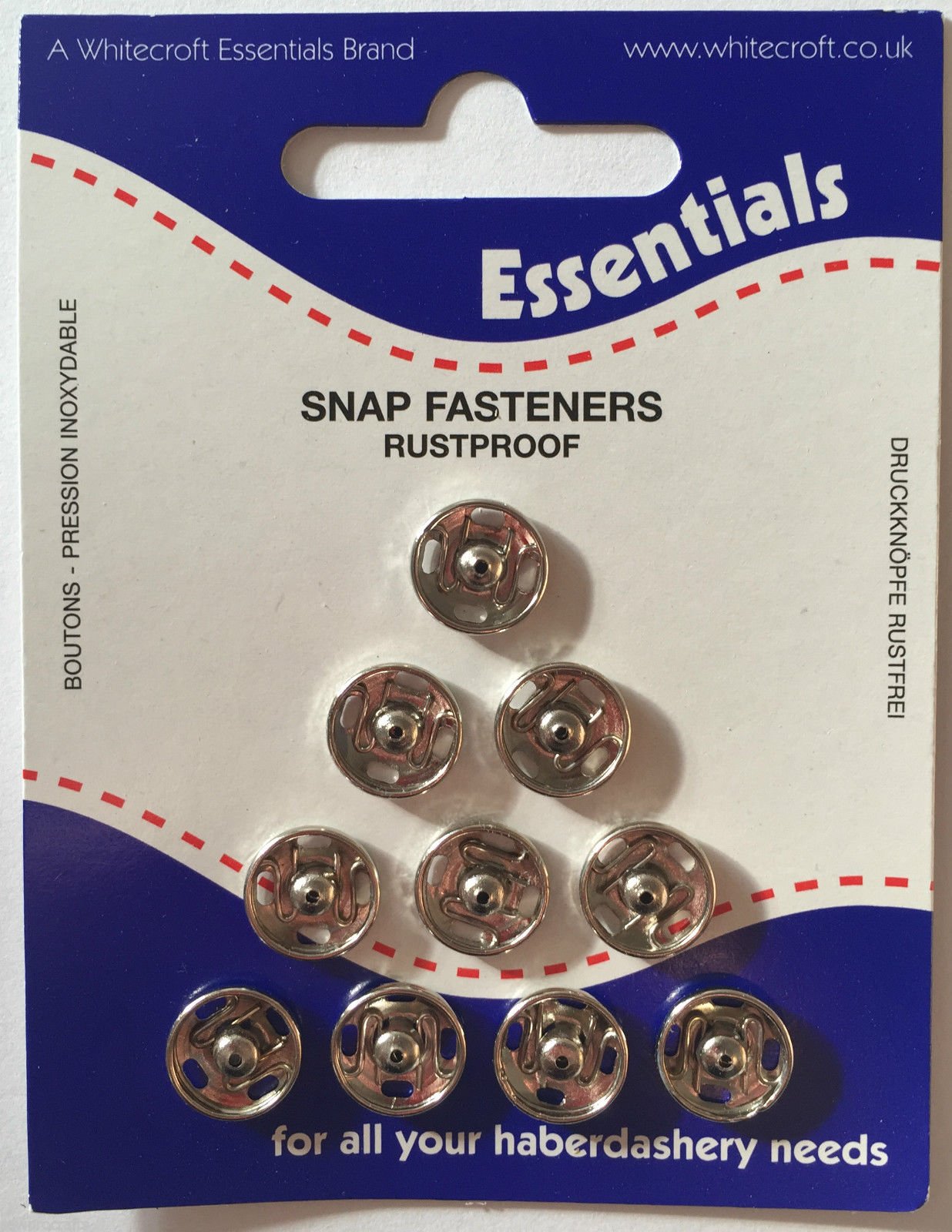 Whitecroft Essentials Silver Snap Fasteners - Nickel/ Colour - 10Mm (10 Snaps)