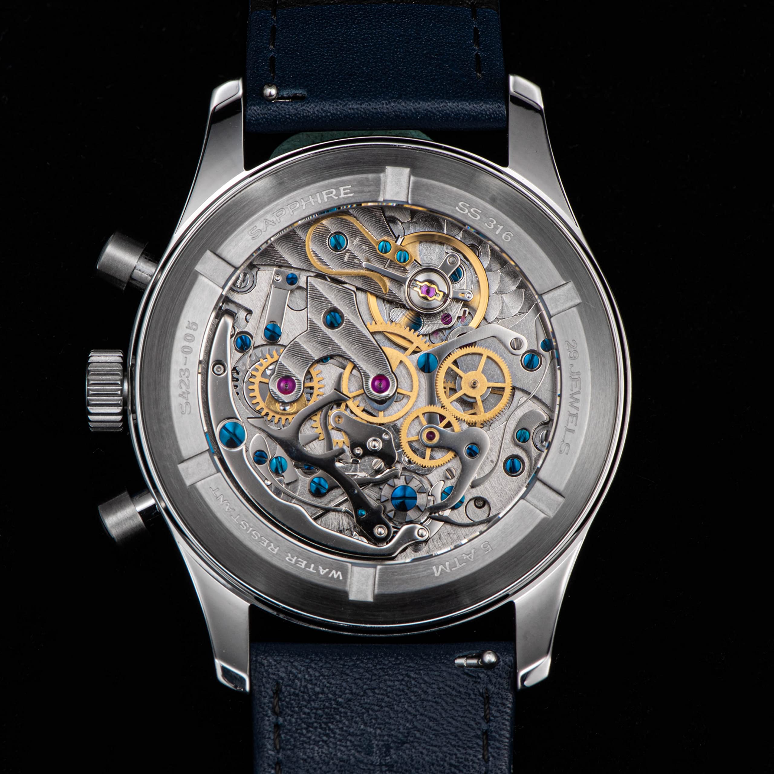 Sugess S423.01.E Herren-Armbanduhr, 42 mm, Gold, SWAN-Hals, Chrono, Möwe, ST1901, Uhrwerk, Saphirkristall, 1963, silber