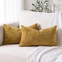 Cushion Cover 30 x 50 cm Modern Soft Rectangular Cushion Cover Sofa Decorative Lumbar Soft Chenille Mustard Pillow for Home Decoration Living Room Sofa Indoor Set of 2