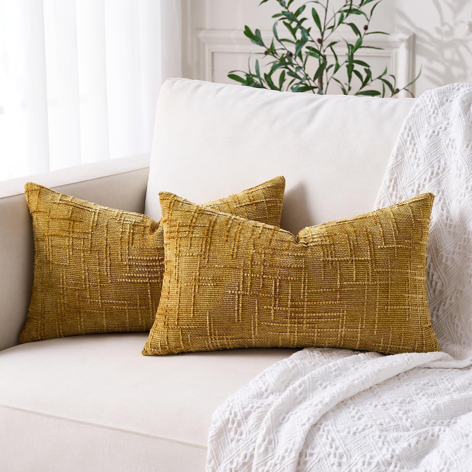 30 x 50 Cushion Cover Chenille Yellow Cushions Modern Farmhouse Decor Mustard Throw Pillow Covers Boho Ochre Rectangle Cushion Covers for Living Room Bedroom Couch Home Decoration Decorative Pillows — image 1